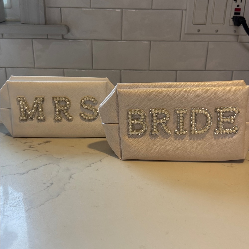 White 'Mrs Bride' and Bride toiletry cases. Never used
